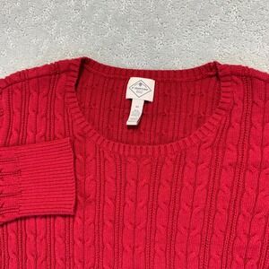 St John's Bay Womens Cable Knit Sweater 3X Red Crew Neck Long Sleeve Cottage